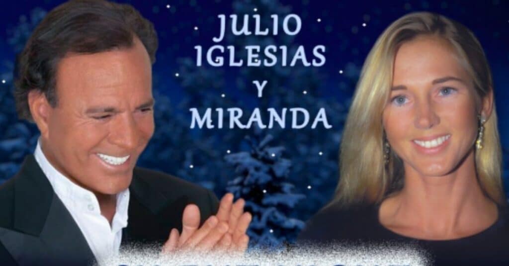 Julio Iglesias and Miranda celebrate an event together, radiating joy and festive spirit in a warm, cheerful setting.